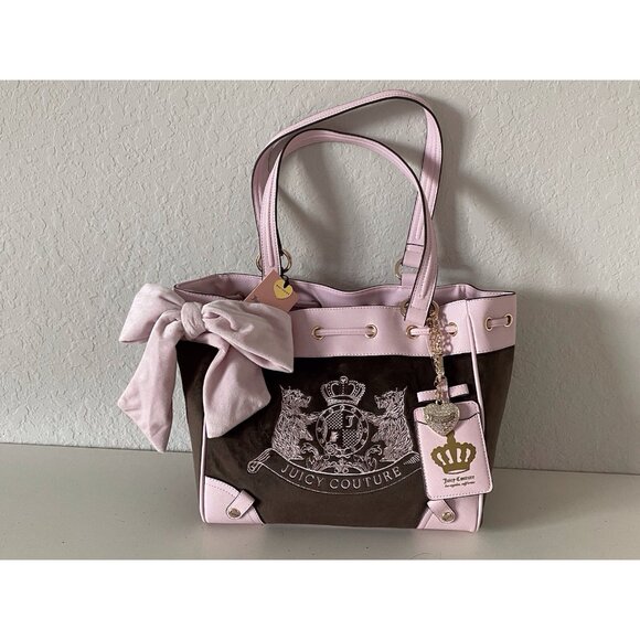 Juicy Couture Classic Scottie Dogs Tote Chocolate Pink Daydreamer Viral NEW - Picture 2 of 16